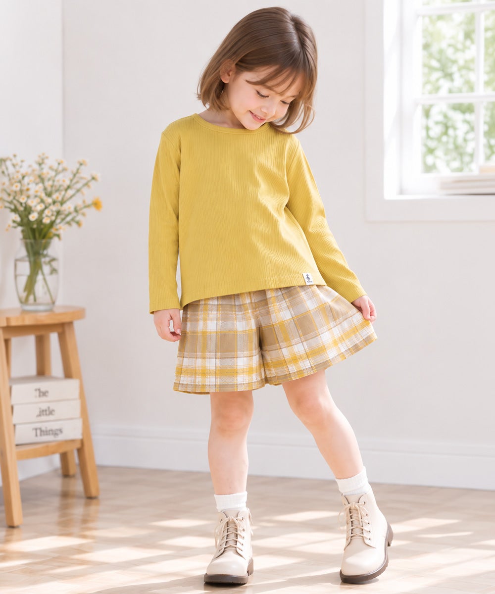 ベビー服 女の子 音符ロゴ付き リブ素材 長袖 Tシャツ イエロー(04)