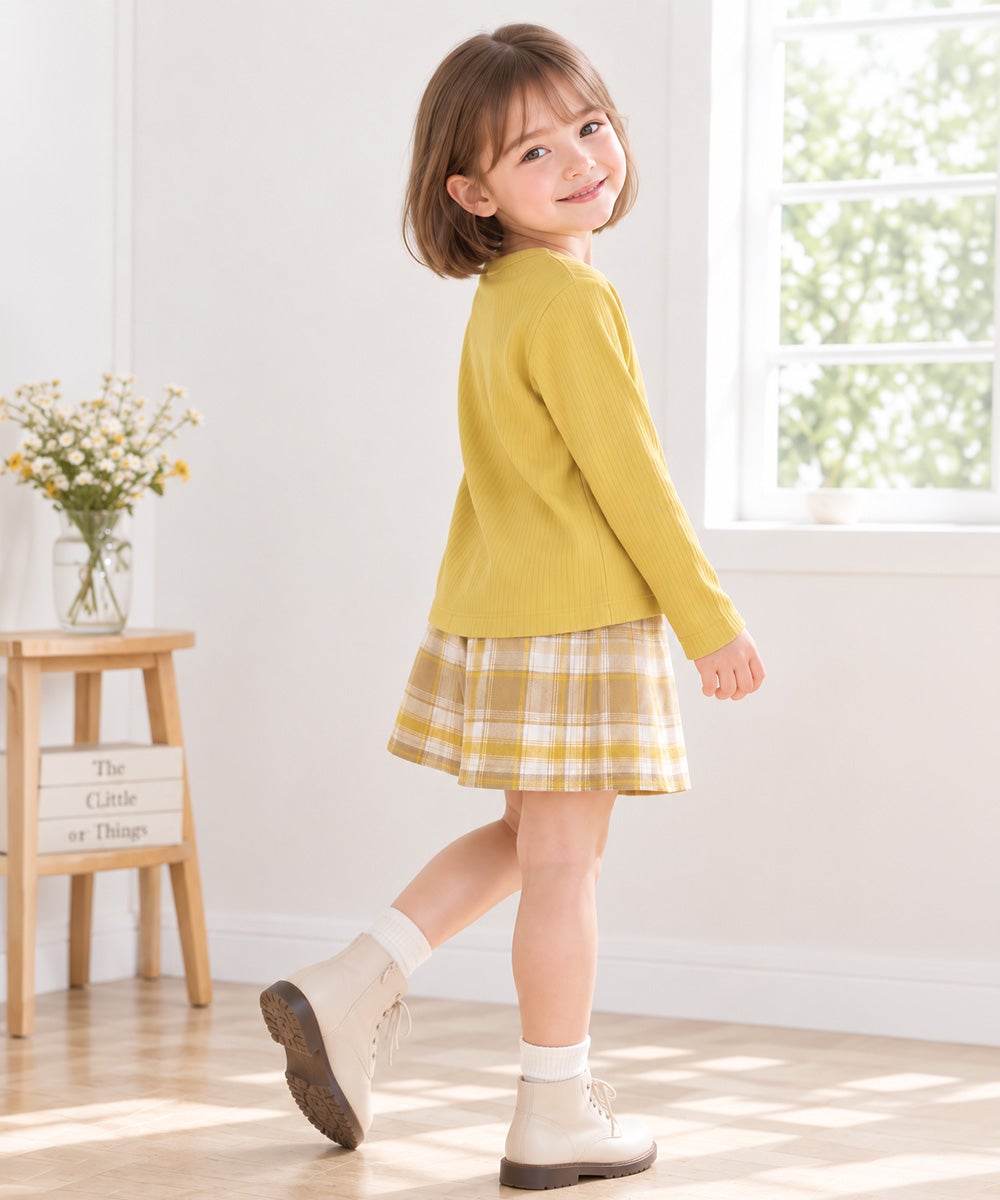 ベビー服 女の子 音符ロゴ付き リブ素材 長袖 Tシャツ イエロー(04)