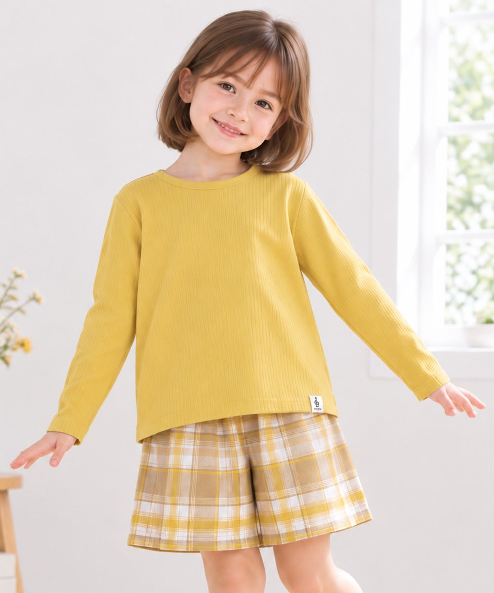 ベビー服 女の子 音符ロゴ付き リブ素材 長袖 Tシャツ イエロー(04)
