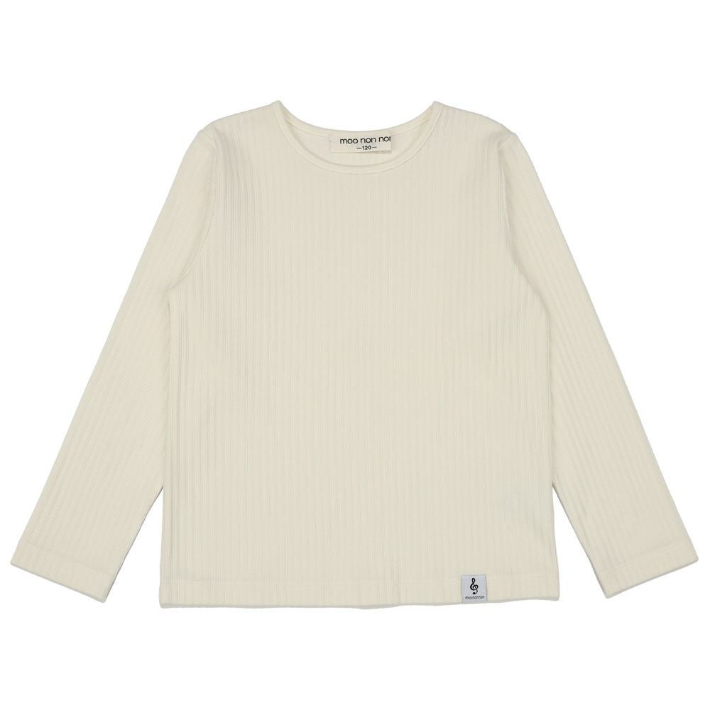 ベビー服 女の子 音符ロゴ付き リブ素材 長袖 Tシャツ オフホワイト(11) 正面