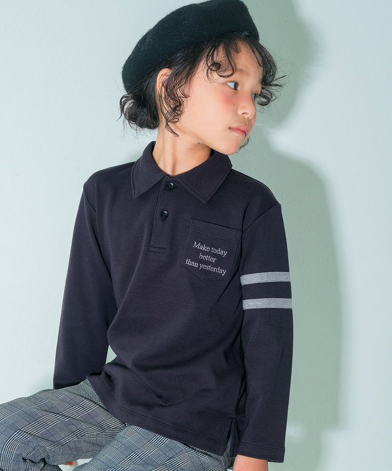 ベビー服 男の子 綿100％ 子ども服 こども キッズ ジュニア コットン 襟付き ロゴ 長袖ティーシャツ