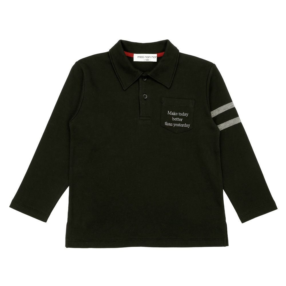 ベビー服 男の子 綿100％ 子ども服 こども キッズ ジュニア コットン 襟付き ロゴ 長袖ティーシャツ ブラック(00) 正面