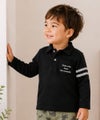 ベビー服 男の子 綿100％ 子ども服 こども キッズ ジュニア コットン 襟付き ロゴ 長袖ティーシャツ ブラック(00) 