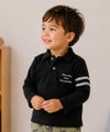 ベビー服 男の子 綿100％ 子ども服 こども キッズ ジュニア コットン 襟付き ロゴ 長袖ティーシャツ ブラック(00) 