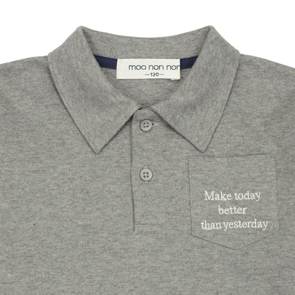 ベビー服 男の子 綿100％ 子ども服 こども キッズ ジュニア コットン 襟付き ロゴ 長袖ティーシャツ 杢ｸﾞﾚｰ(92) デザインポイント1