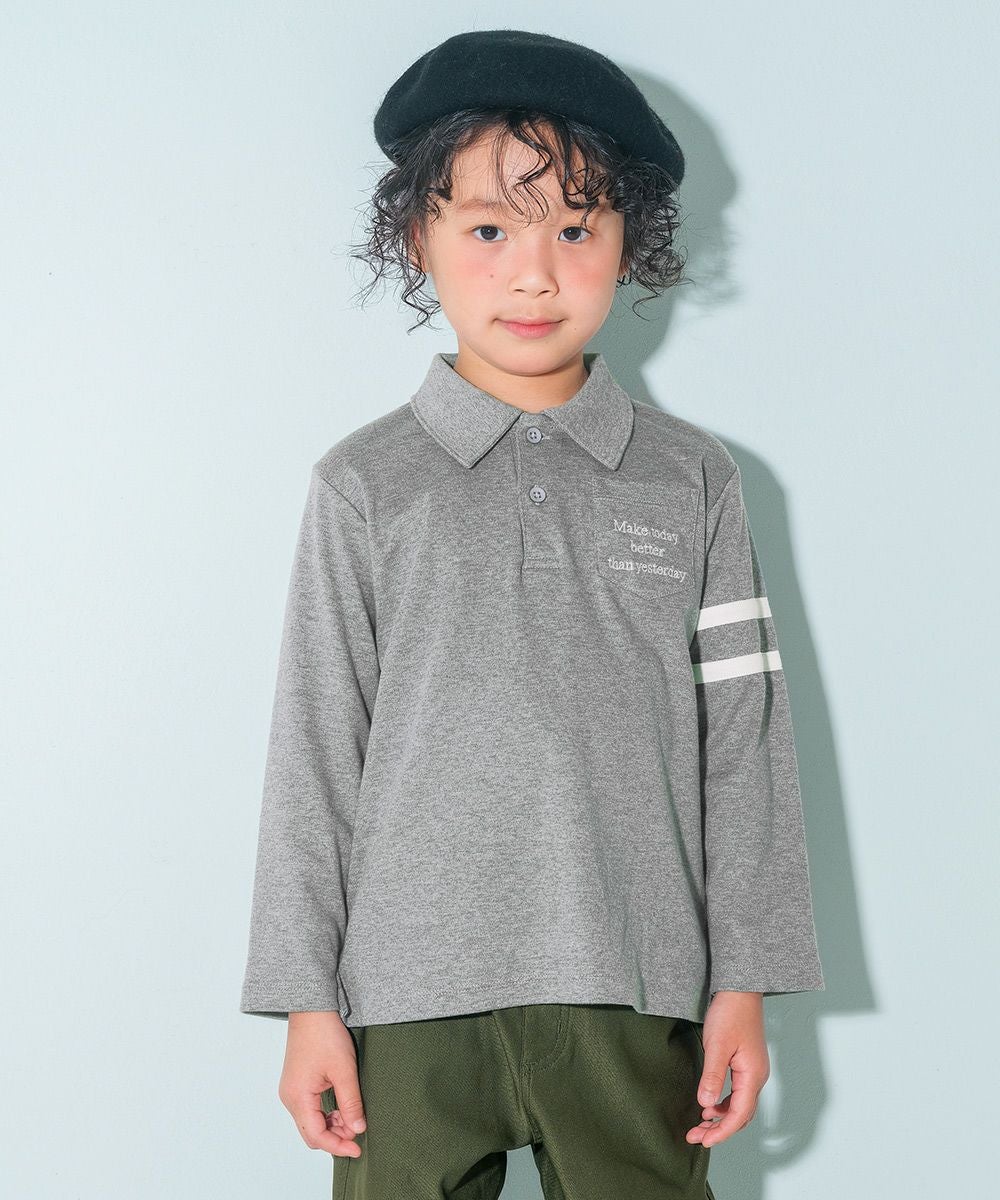 ベビー服 男の子 綿100％ 子ども服 こども キッズ ジュニア コットン 襟付き ロゴ 長袖ティーシャツ 杢ｸﾞﾚｰ(92) モデル画像4