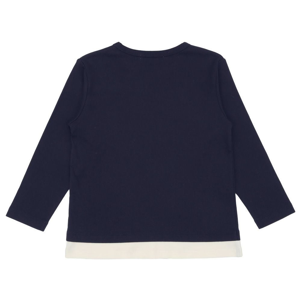 子供服 男の子 レイヤード風 ブランドロゴ ポケット トレーナー ネイビー(06) 背面