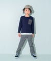 子供服 男の子 レイヤード風 ブランドロゴ ポケット トレーナー ネイビー(06) モデル画像2
