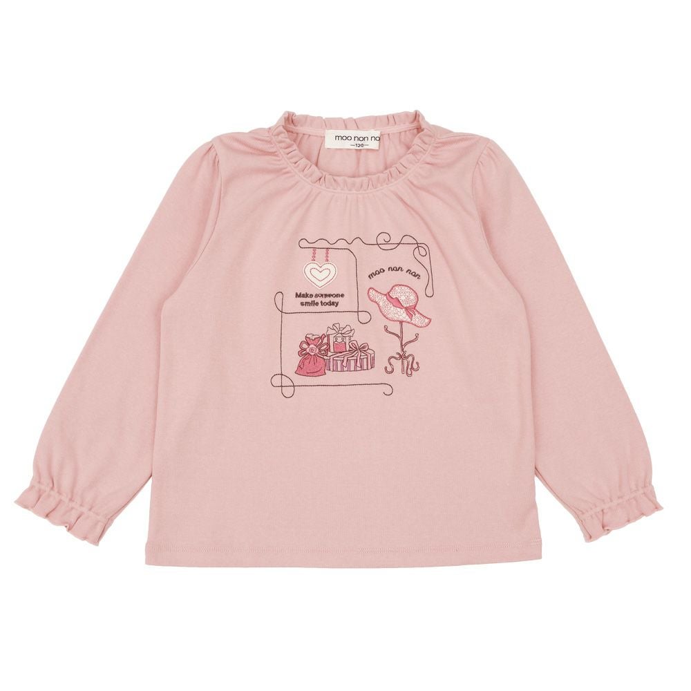 ベビー服 女の子 ハート＆帽子 刺繍 微起毛トレーナー ピンク(02) 正面