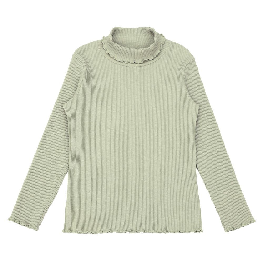 子供服 女の子 リブ生地 ハイネック 長袖Tシャツ グリーン(08) 正面