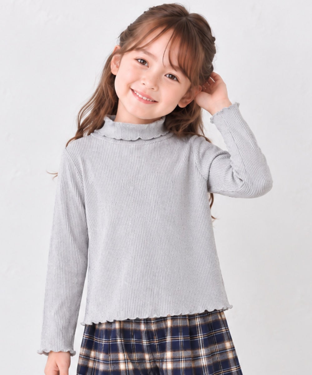 子供服 女の子 リブ生地 ハイネック 長袖Tシャツ 杢ｸﾞﾚｰ(92)