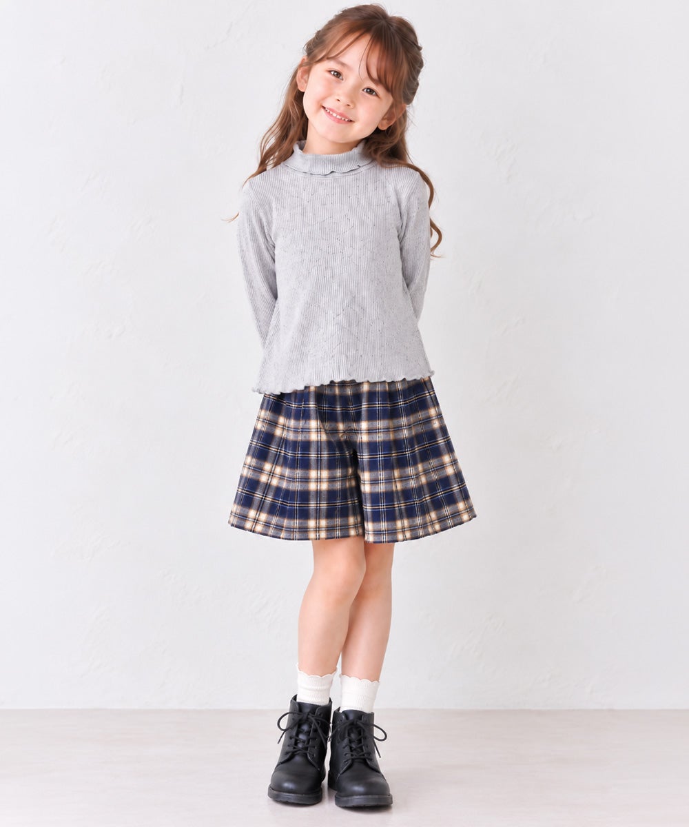 子供服 女の子 リブ生地 ハイネック 長袖Tシャツ 杢ｸﾞﾚｰ(92)