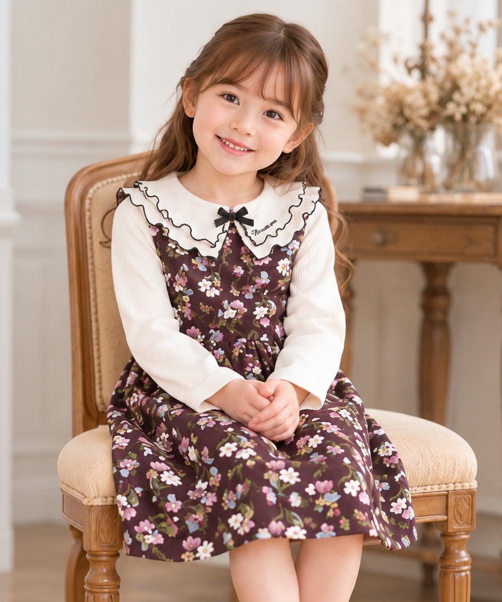 ベビー服 女の子 こども服 キッズ 花柄 ファスナー ブラウン(05) モデル画像2