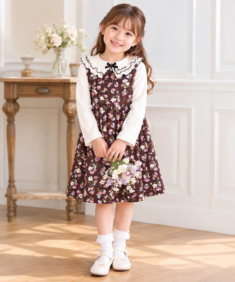 ベビー服 女の子 こども服 キッズ 花柄 ファスナー ブラウン(05) モデル画像3