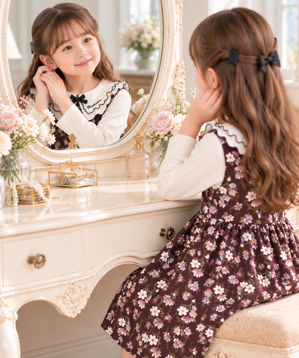 ベビー服 女の子 こども服 キッズ 花柄 ファスナー ブラウン(05) モデル画像4