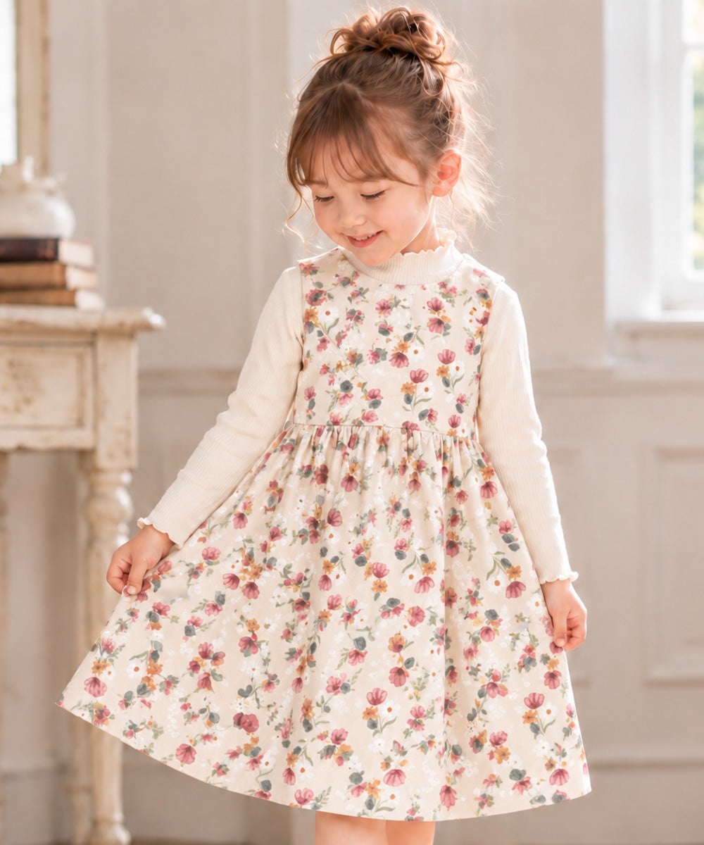 ベビー服 女の子 こども服 キッズ 花柄 ファスナー アイボリー(12) モデル画像アップ