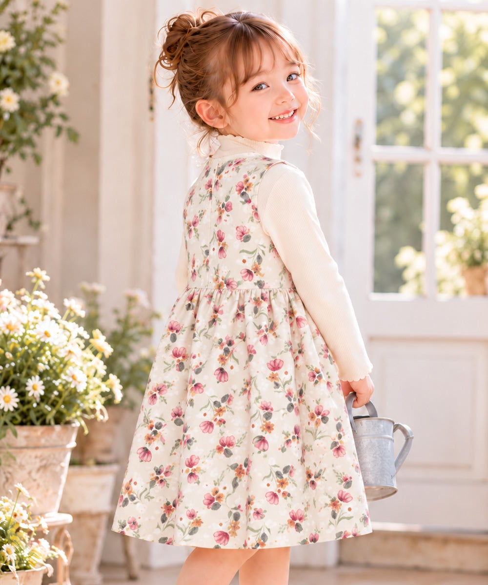 ベビー服 女の子 こども服 キッズ 花柄 ファスナー アイボリー(12) モデル画像2