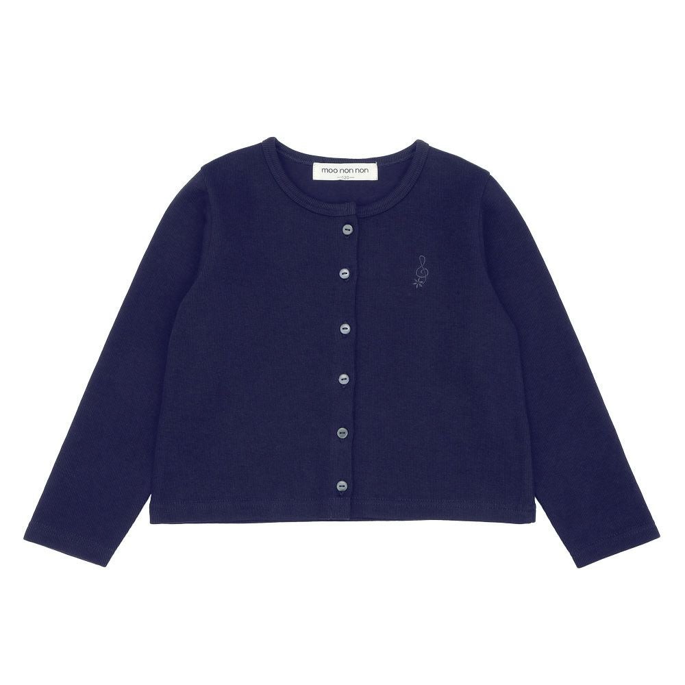 ベビー服 女の子 綿100％ 音符 刺繍 カーディガン ネイビー(06) 正面