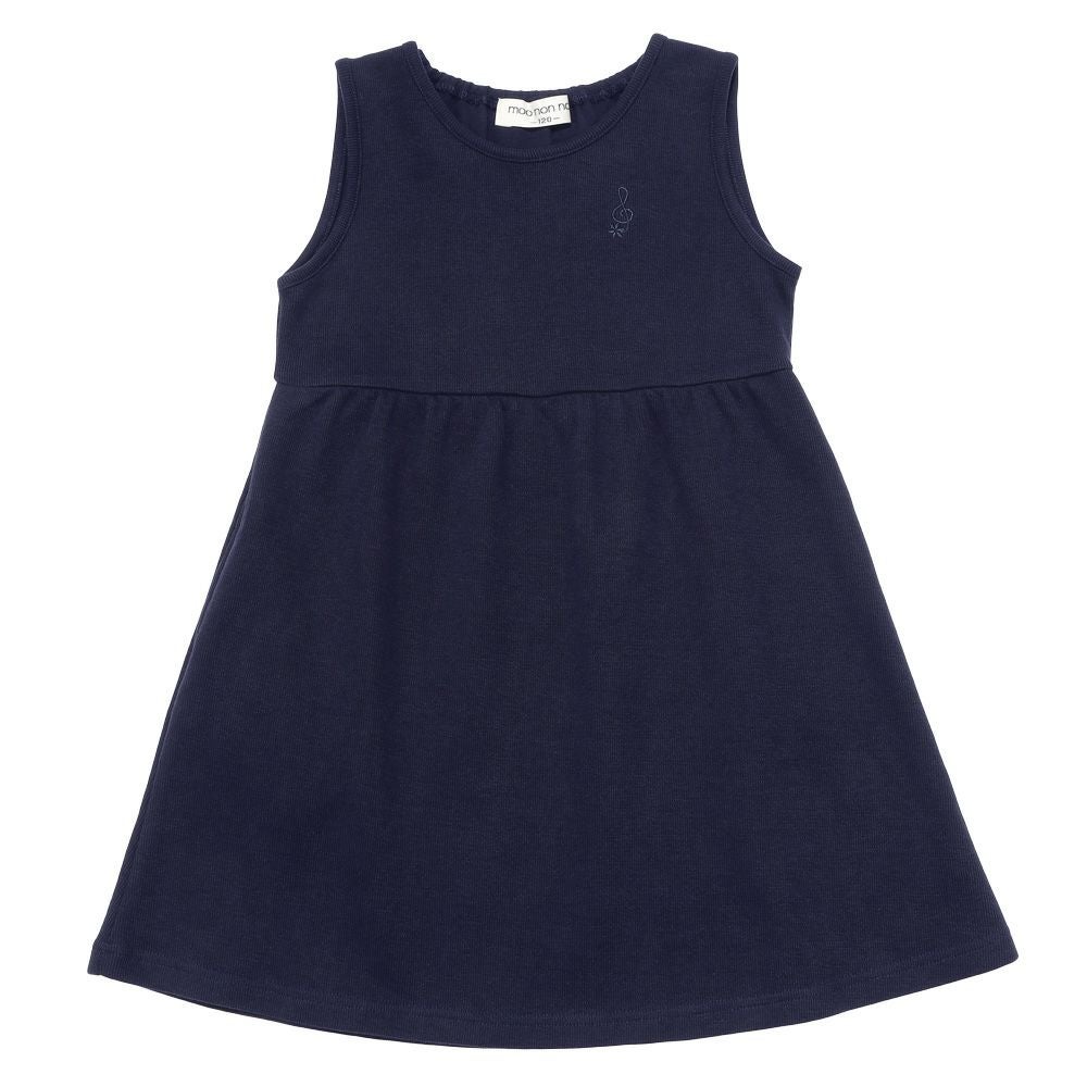 子供服 女の子 綿100％ 音符刺繍 ノースリーブワンピース ネイビー(06) 正面