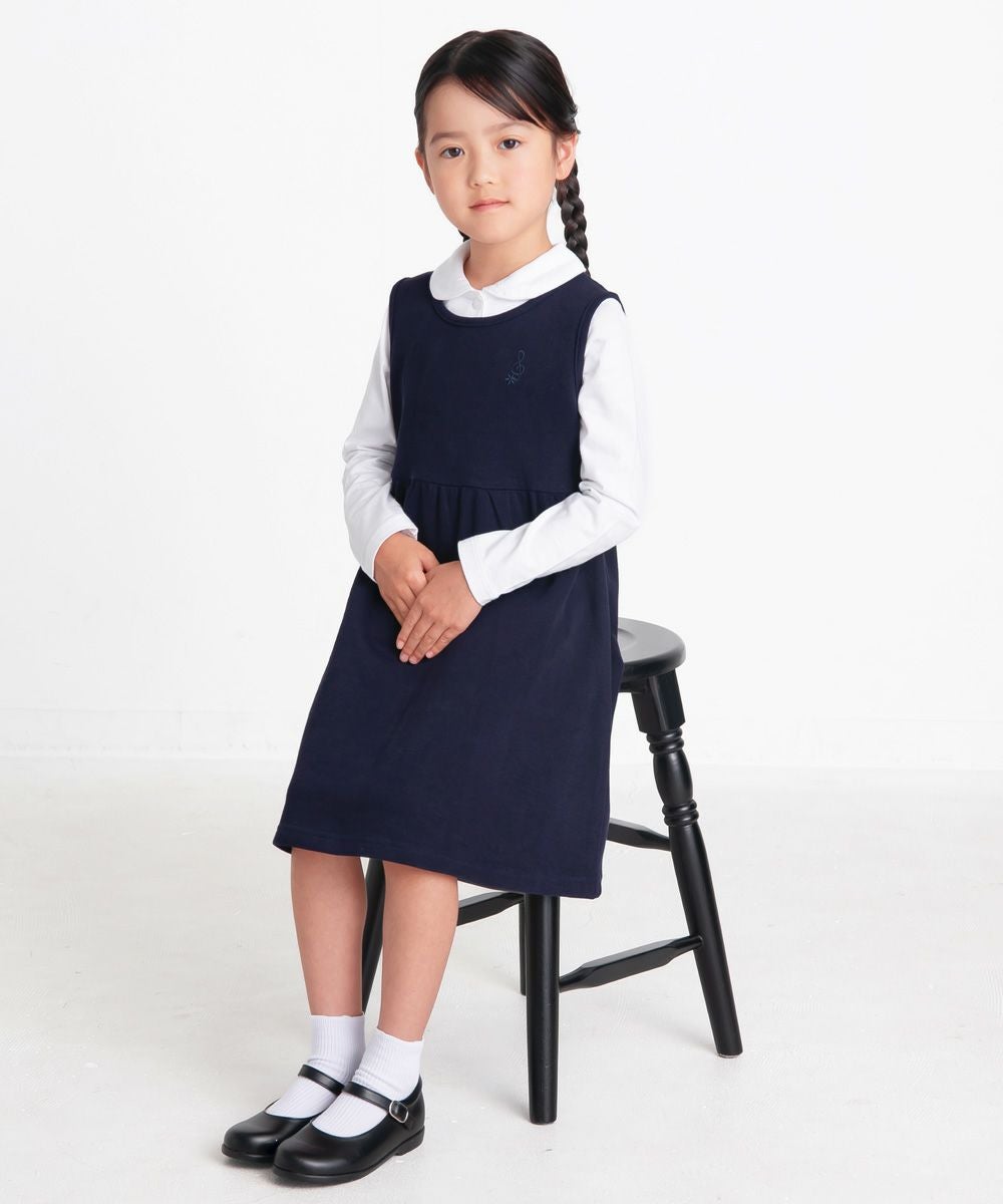 子供服 女の子 綿100％ 音符刺繍 ノースリーブワンピース ネイビー(06) モデル画像4