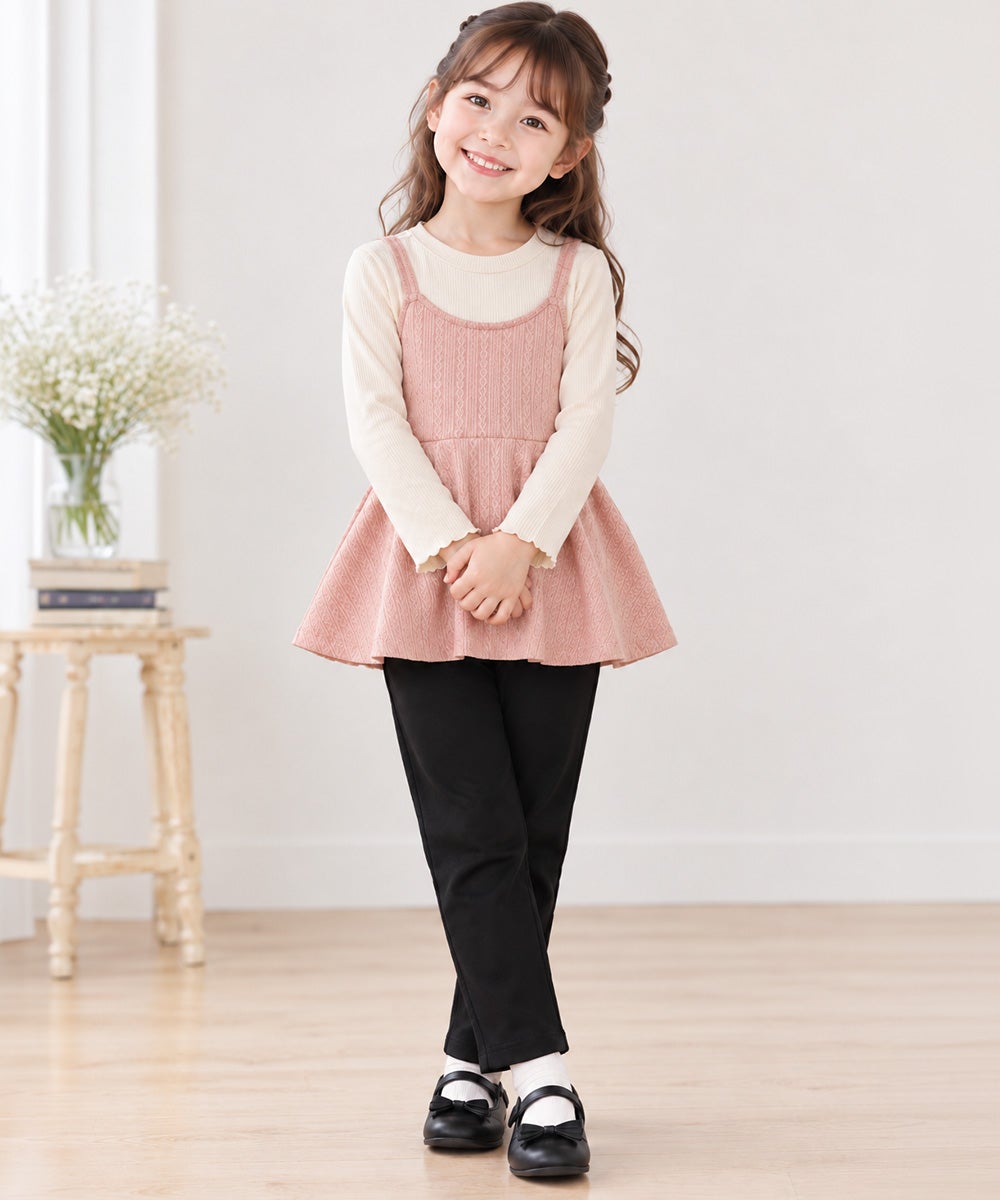 ベビー服 女の子 重ね着風 ペプラム長袖Tシャツ ピンク(02)