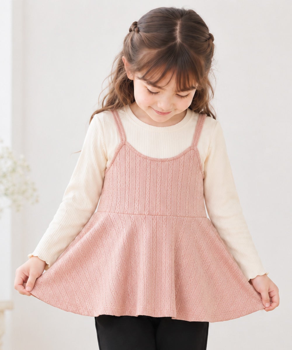 ベビー服 女の子 重ね着風 ペプラム長袖Tシャツ ピンク(02)