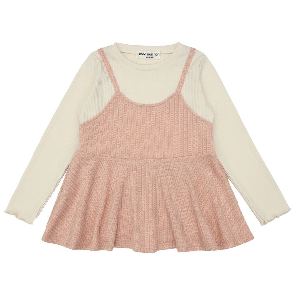 ベビー服 女の子 重ね着風 ペプラム長袖Tシャツ ピンク(02) 正面