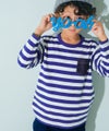 ベビー服 男の子 デニムポケット ボーダー 長袖Tシャツ ブルー(61) モデル画像全身