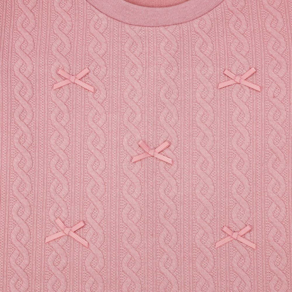 ベビー服 女の子 リボン ニット風 長袖 Tシャツ ピンク(02) デザインポイント1