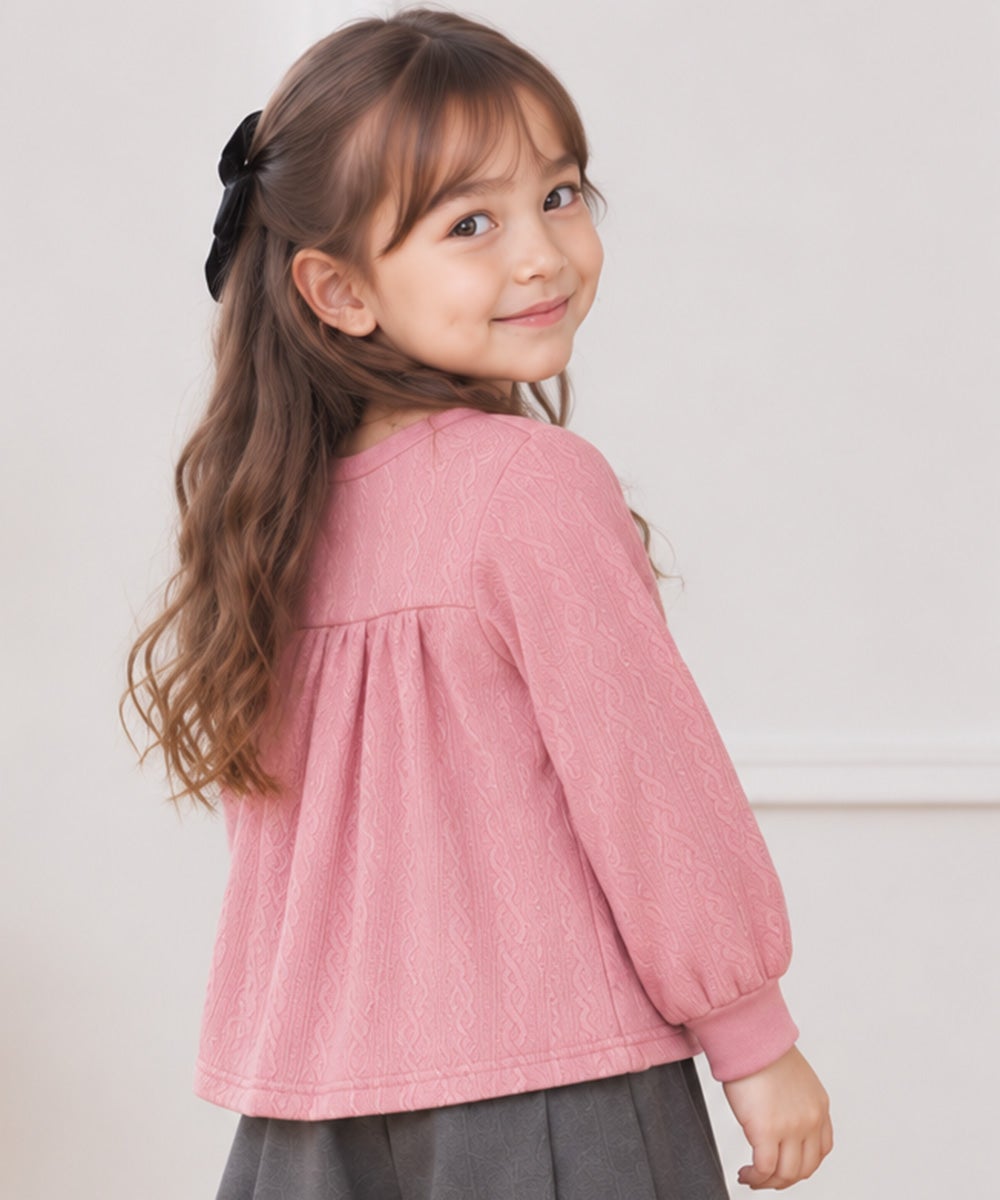 ベビー服 女の子 リボン ニット風 長袖 Tシャツ ピンク(02)