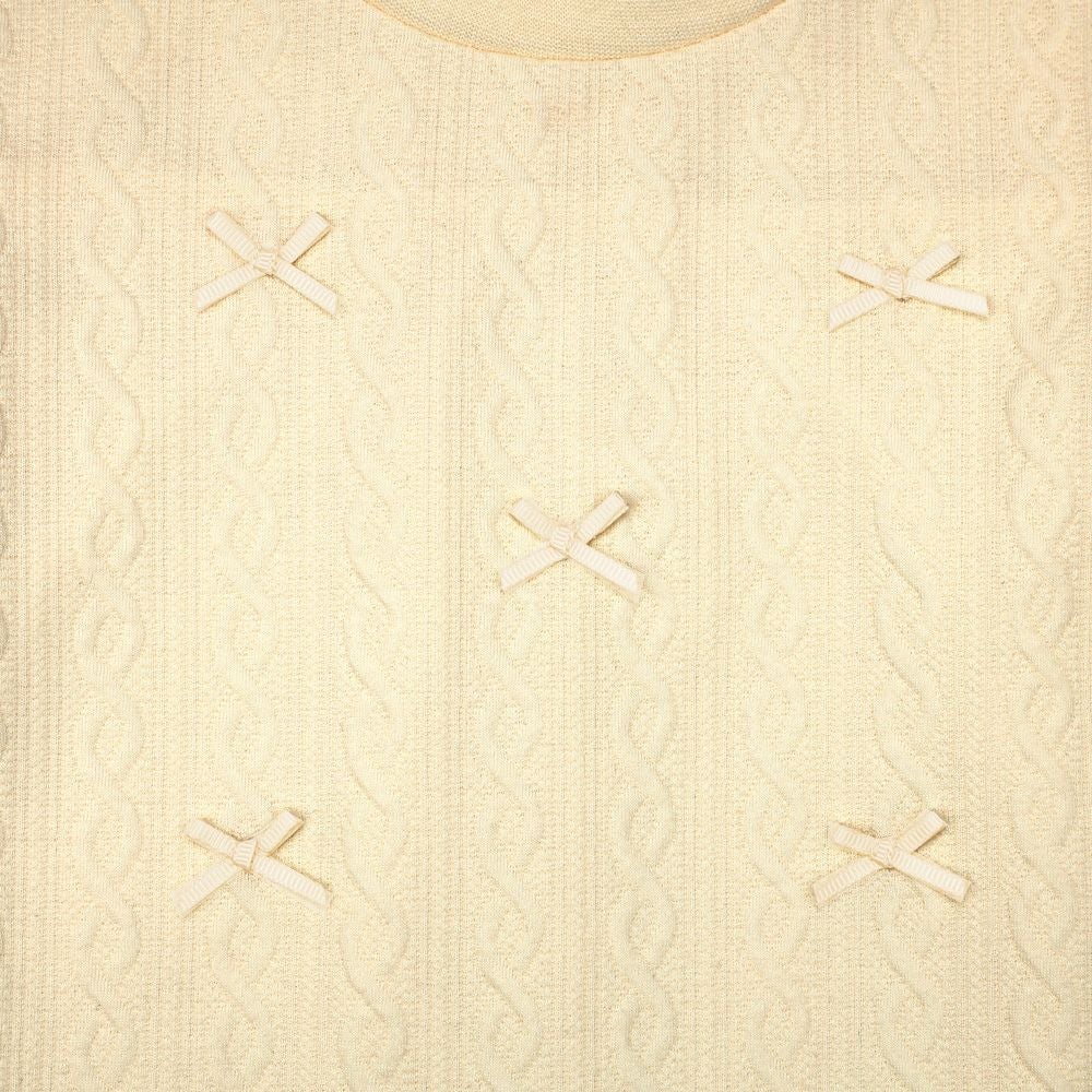ベビー服 女の子 リボン ニット風 長袖 Tシャツ オフホワイト(11) デザインポイント1