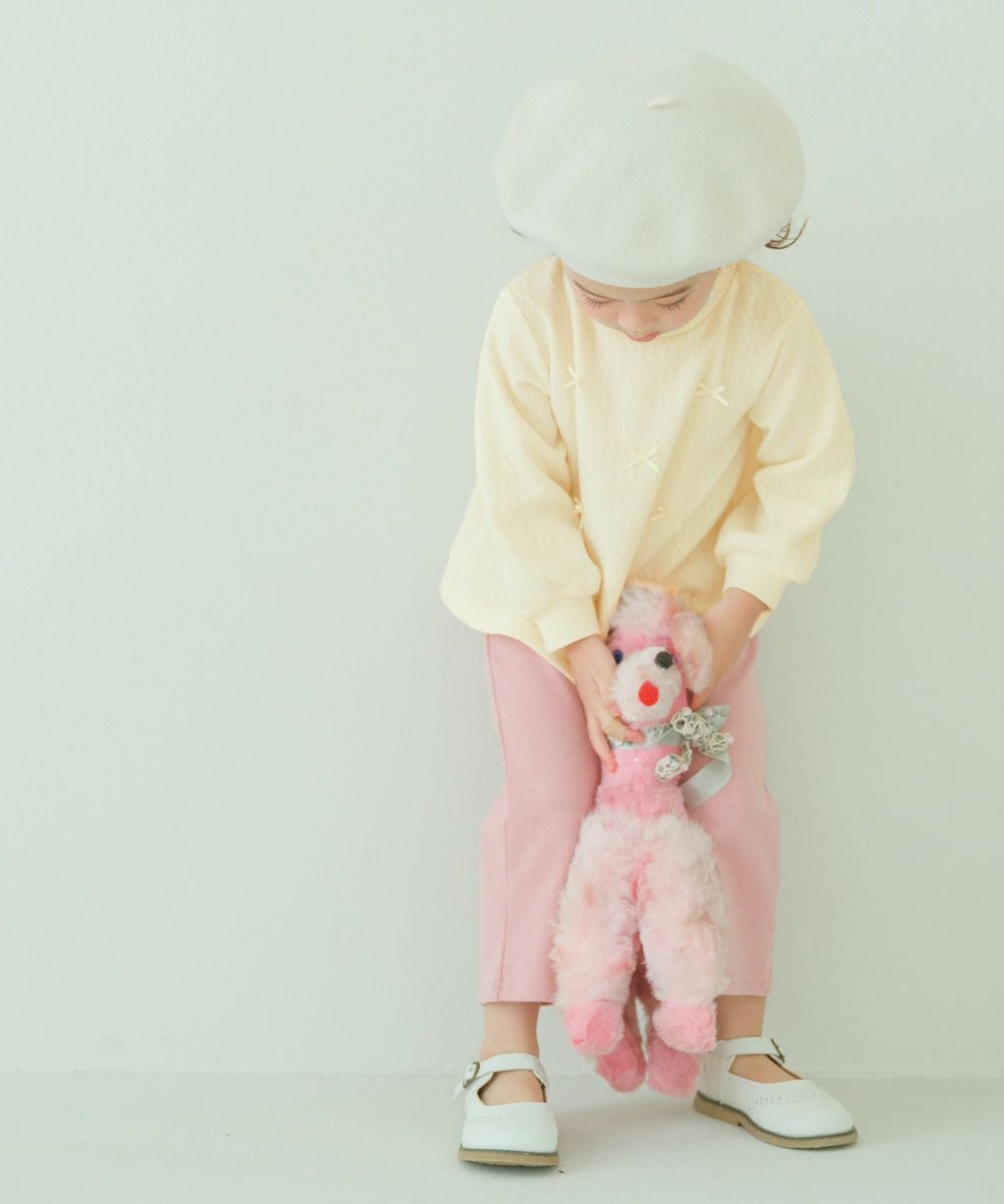 ベビー服 女の子 リボン ニット風 長袖 Tシャツ オフホワイト(11) モデル画像3