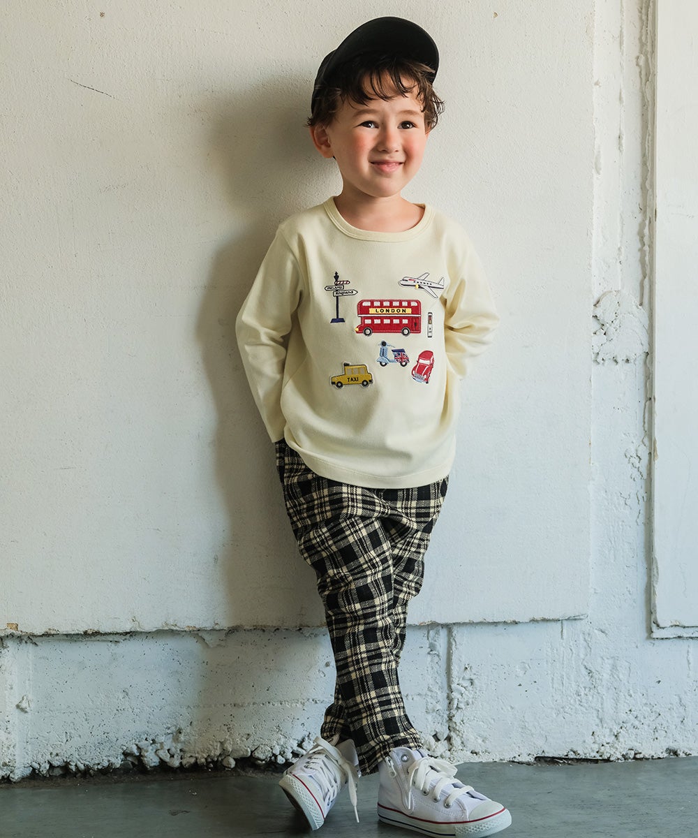 ベビー服 男の子 チェック柄 ストレッチ レギンスパンツ ブラック(00) モデル画像1