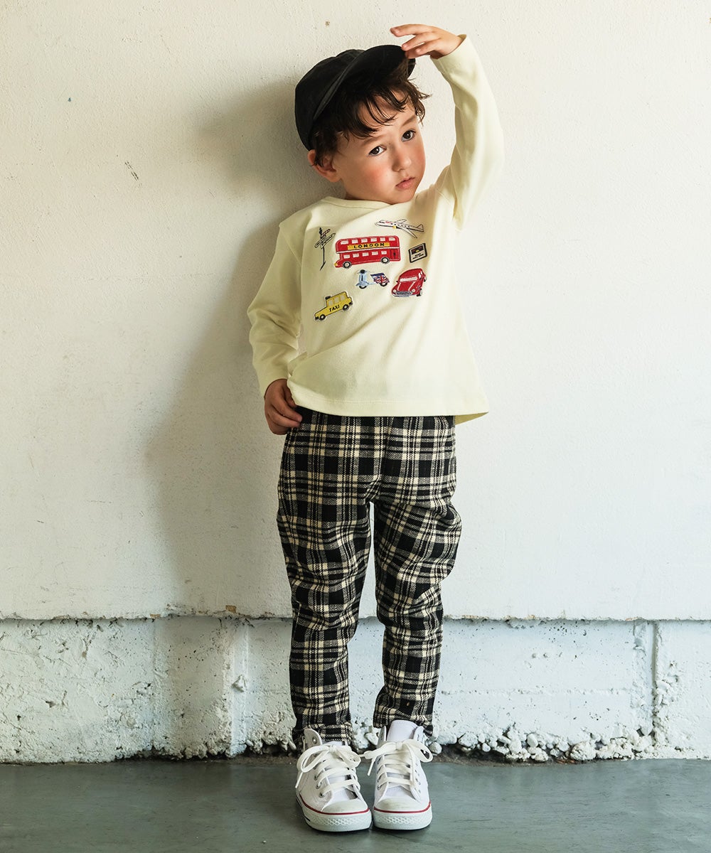 ベビー服 男の子 チェック柄 ストレッチ レギンスパンツ ブラック(00) モデル画像3