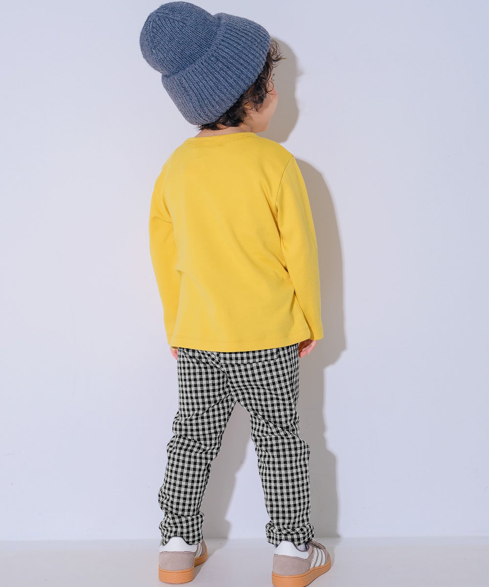 ベビー服 男の子 子ども 子ども服 ニット 10分丈パンツ チェック ボトム ズボン ホワイト×ブラック(10) モデル画像全身