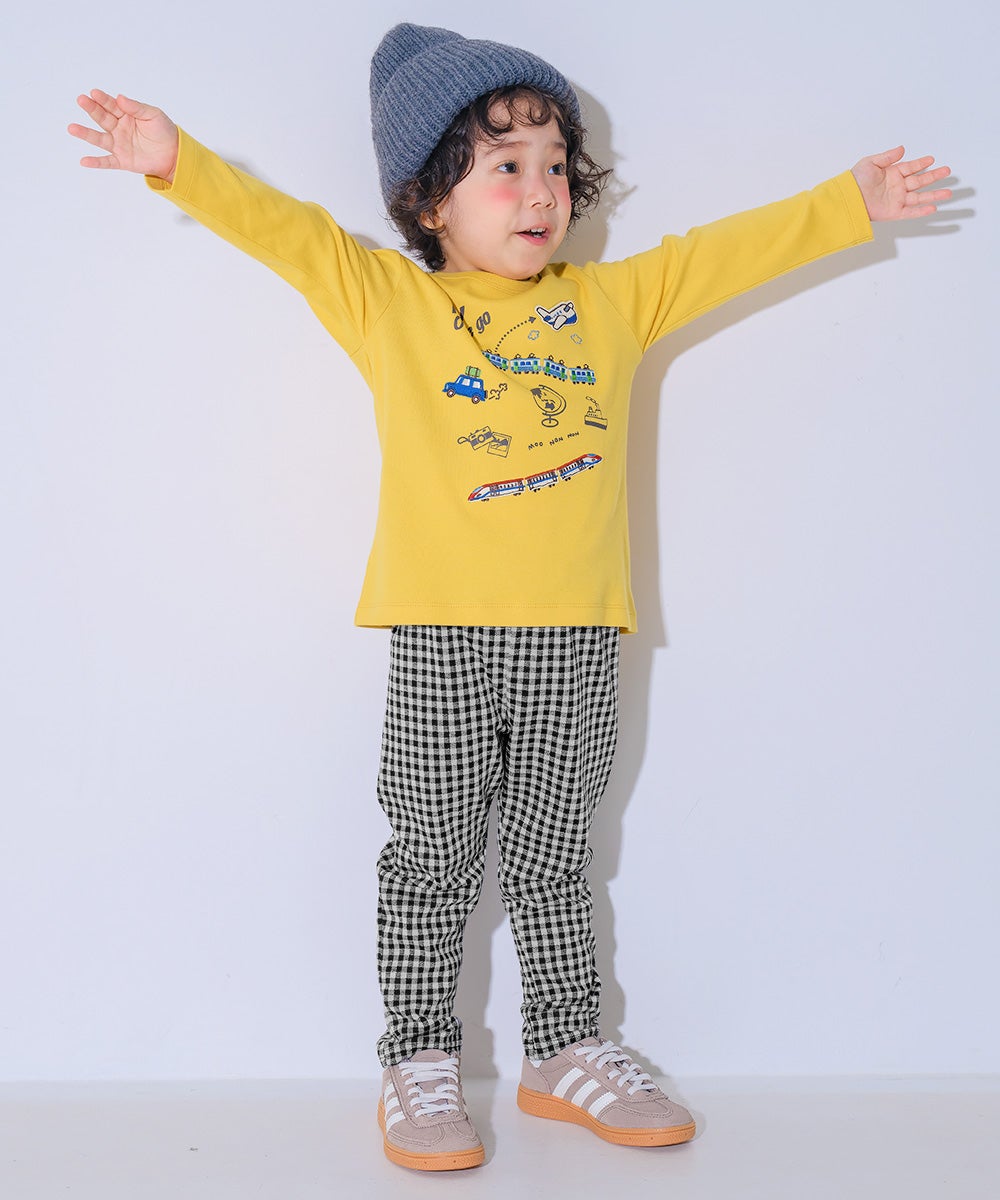 ベビー服 男の子 子ども 子ども服 ニット 10分丈パンツ チェック ボトム ズボン ホワイト×ブラック(10) モデル画像1