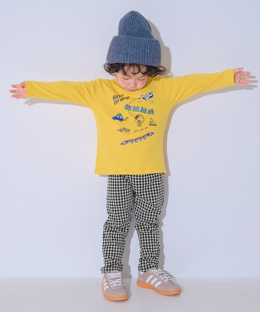 ベビー服 男の子 子ども 子ども服 ニット 10分丈パンツ チェック ボトム ズボン ホワイト×ブラック(10) モデル画像2