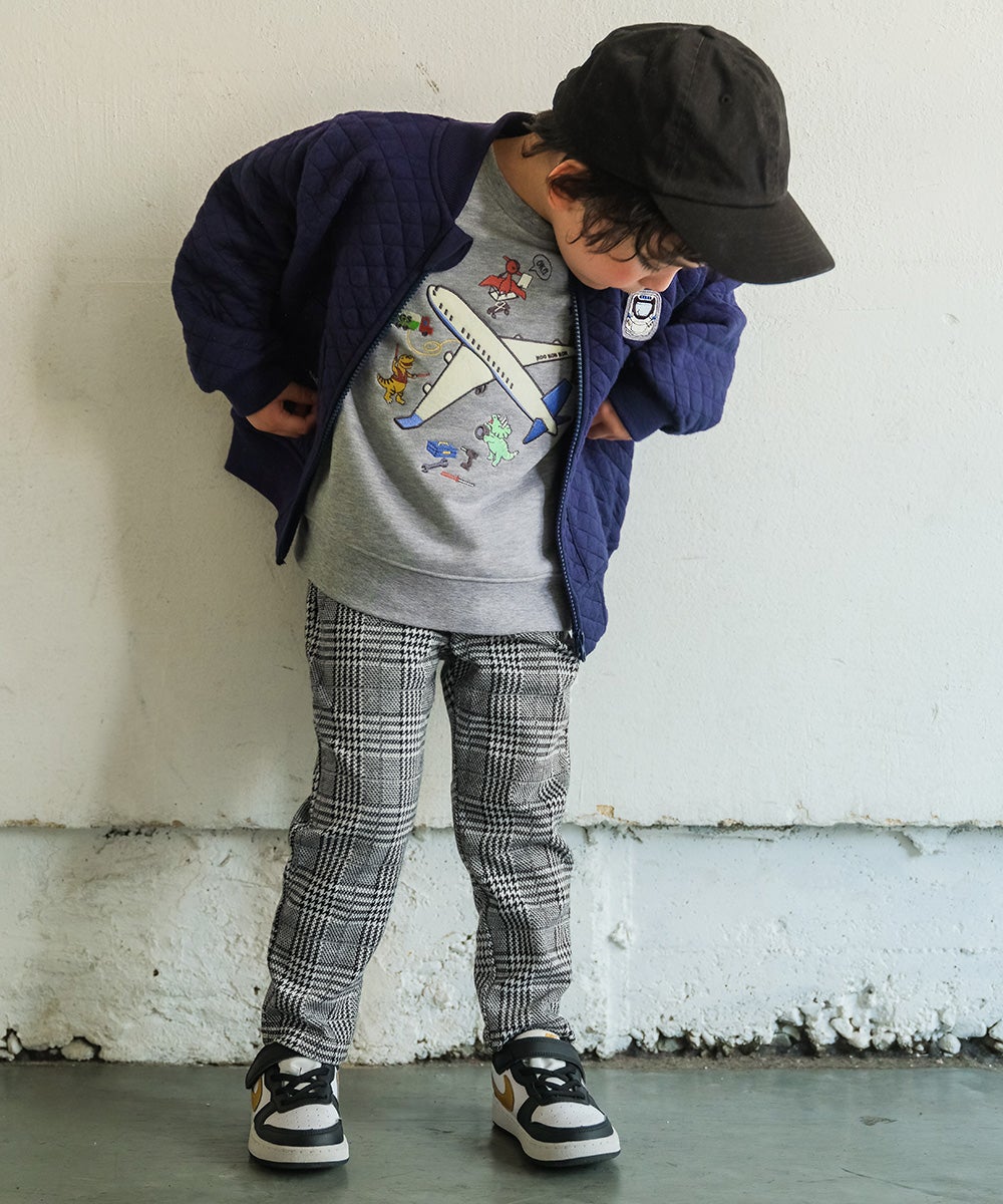 ベビー服 男の子 チェック柄 ストレッチ レギンスパンツ ソフトブラック(96) モデル画像2