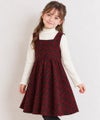 ベビー服 女の子 くるみボタン ジャガードチェック ワンピース レッド(03) モデル画像2