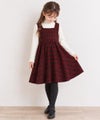 ベビー服 女の子 くるみボタン ジャガードチェック ワンピース レッド(03) モデル画像3