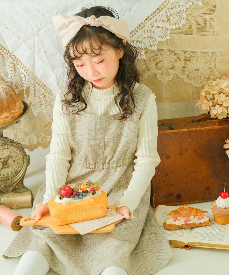 くるみボタン付き チェック柄 ワンピース