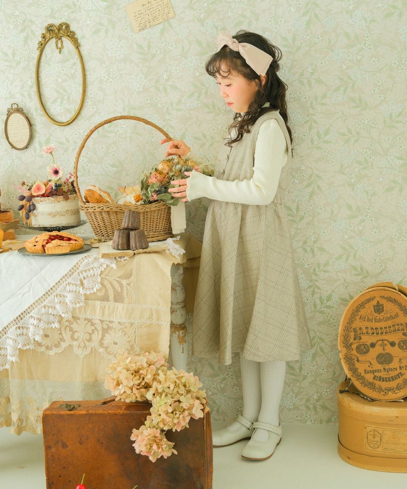 くるみボタン付き チェック柄 ワンピース