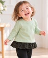 ベビー服 女の子 小花柄 レイヤード ドッキング Tシャツ グリーン(08) モデル画像2