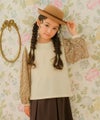 子供服 女の子 花柄 切り替え 長袖 Tシャツ アイボリー(12) モデル画像アップ