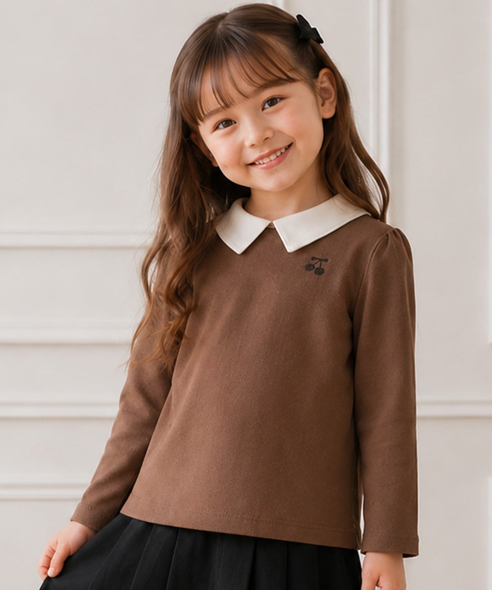 子供服 女の子 襟付き さくらんぼ Tシャツ ブラウン(05)