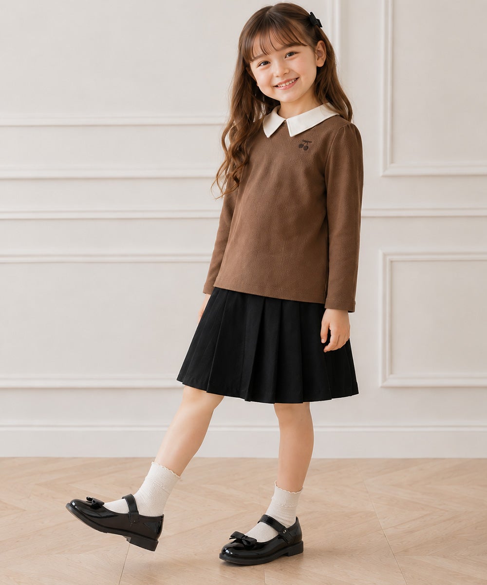 子供服 女の子 襟付き さくらんぼ Tシャツ ブラウン(05)