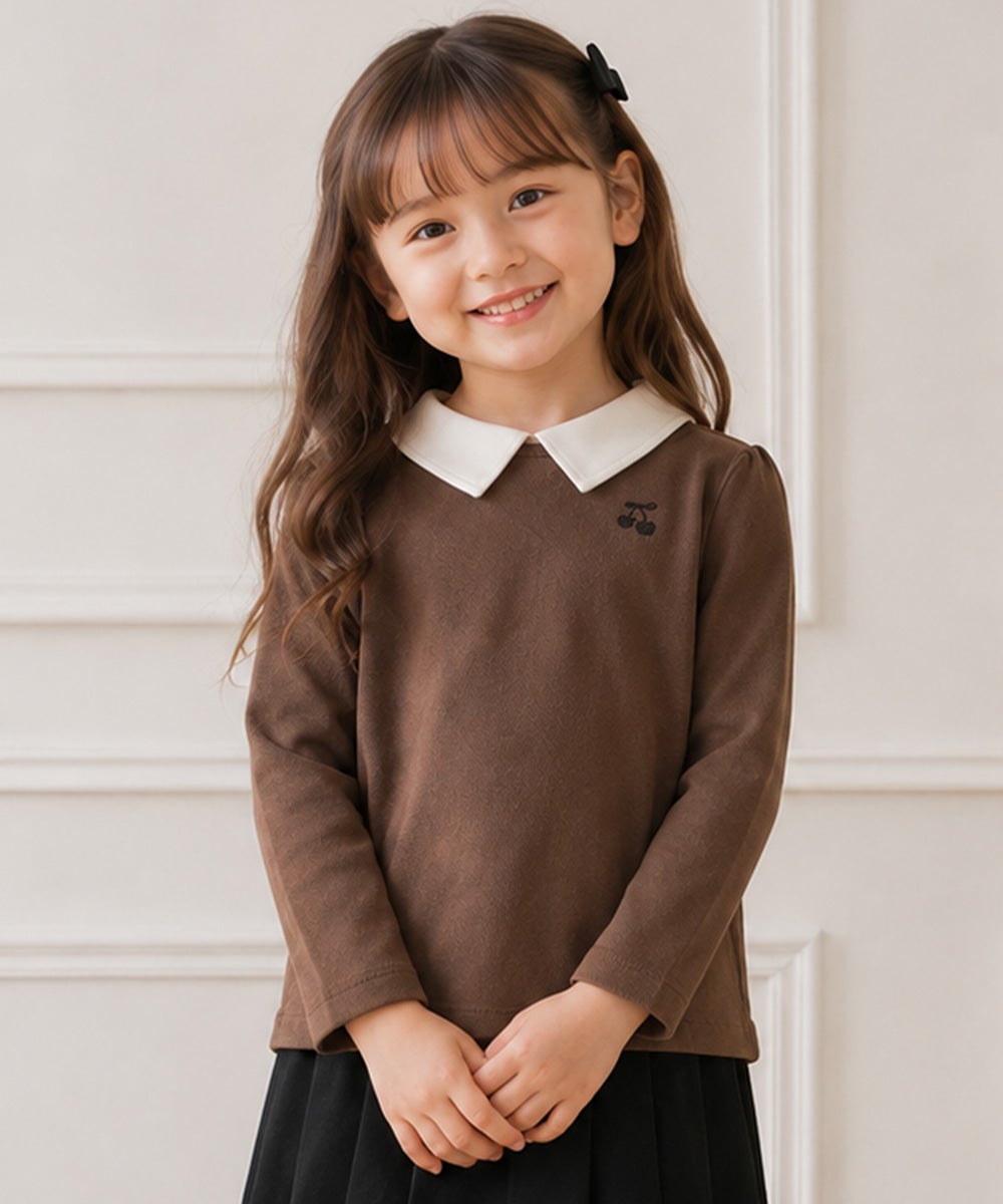 子供服 女の子 襟付き さくらんぼ Tシャツ ブラウン(05)