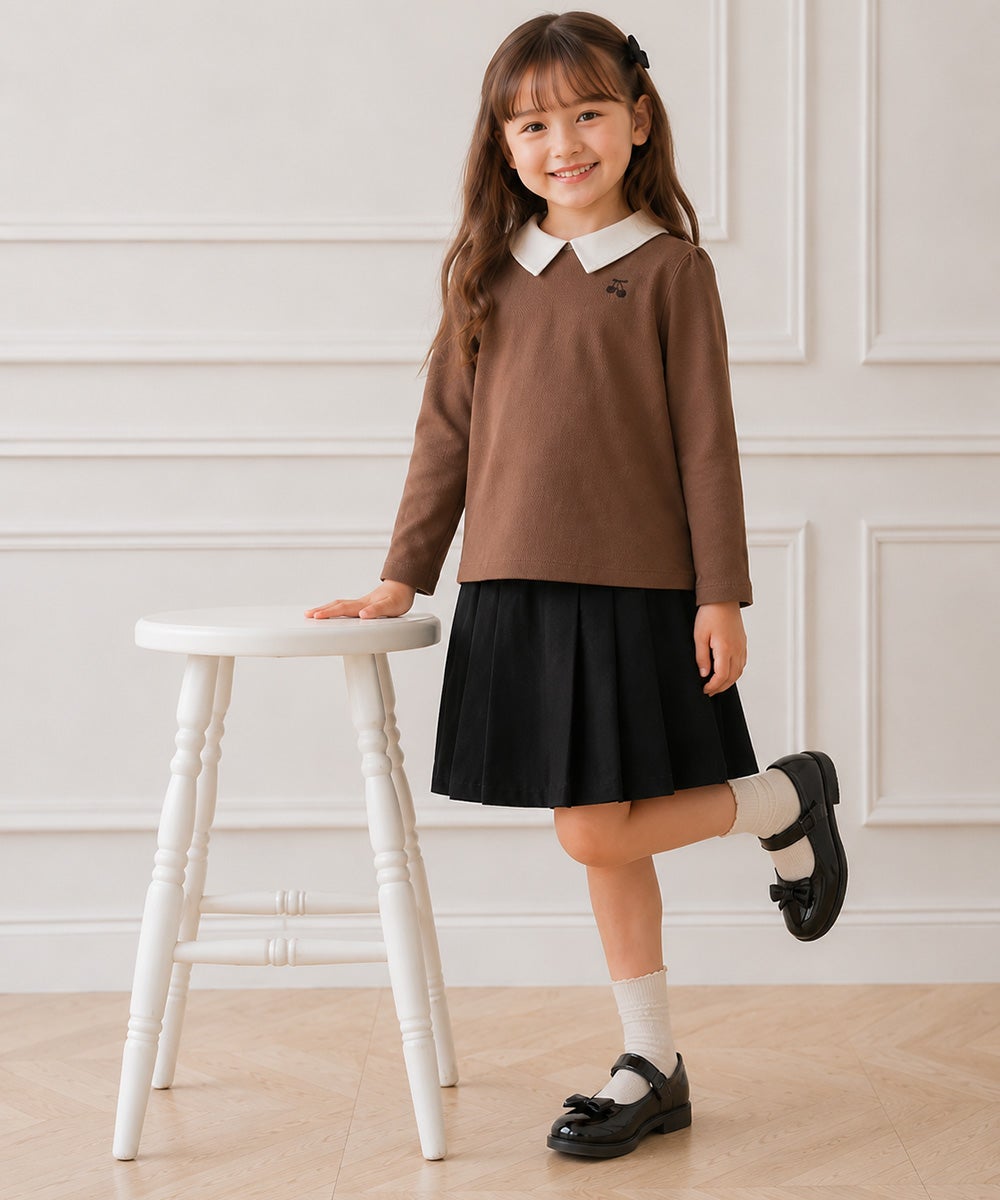 子供服 女の子 襟付き さくらんぼ Tシャツ ブラウン(05)