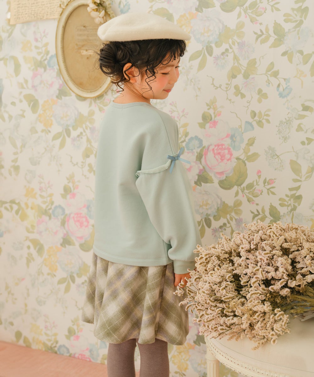 子供服 女の子 こども服 フリル 音符 ラインストーン 裏毛 グリーン(08) モデル画像全身