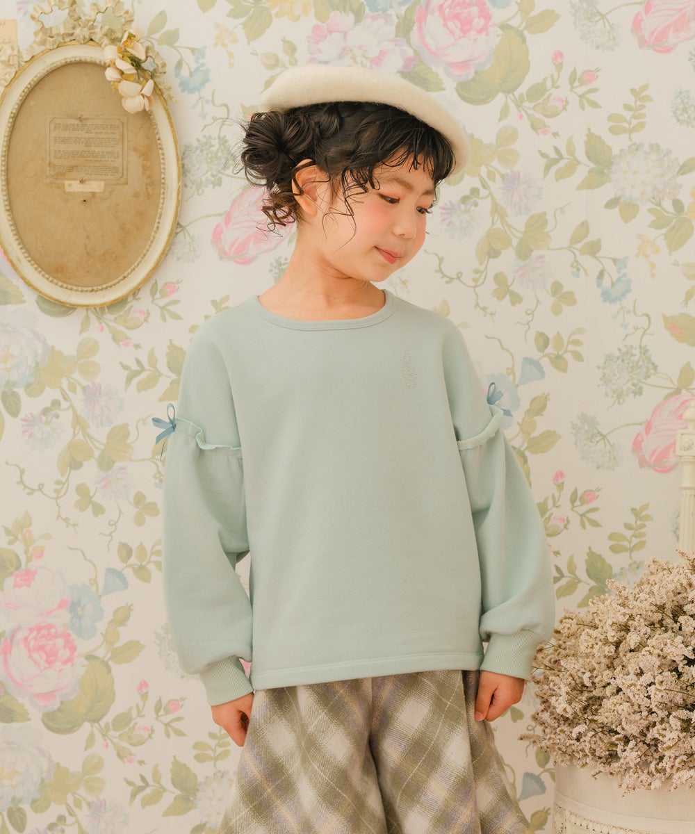 子供服 女の子 こども服 フリル 音符 ラインストーン 裏毛 グリーン(08) モデル画像1